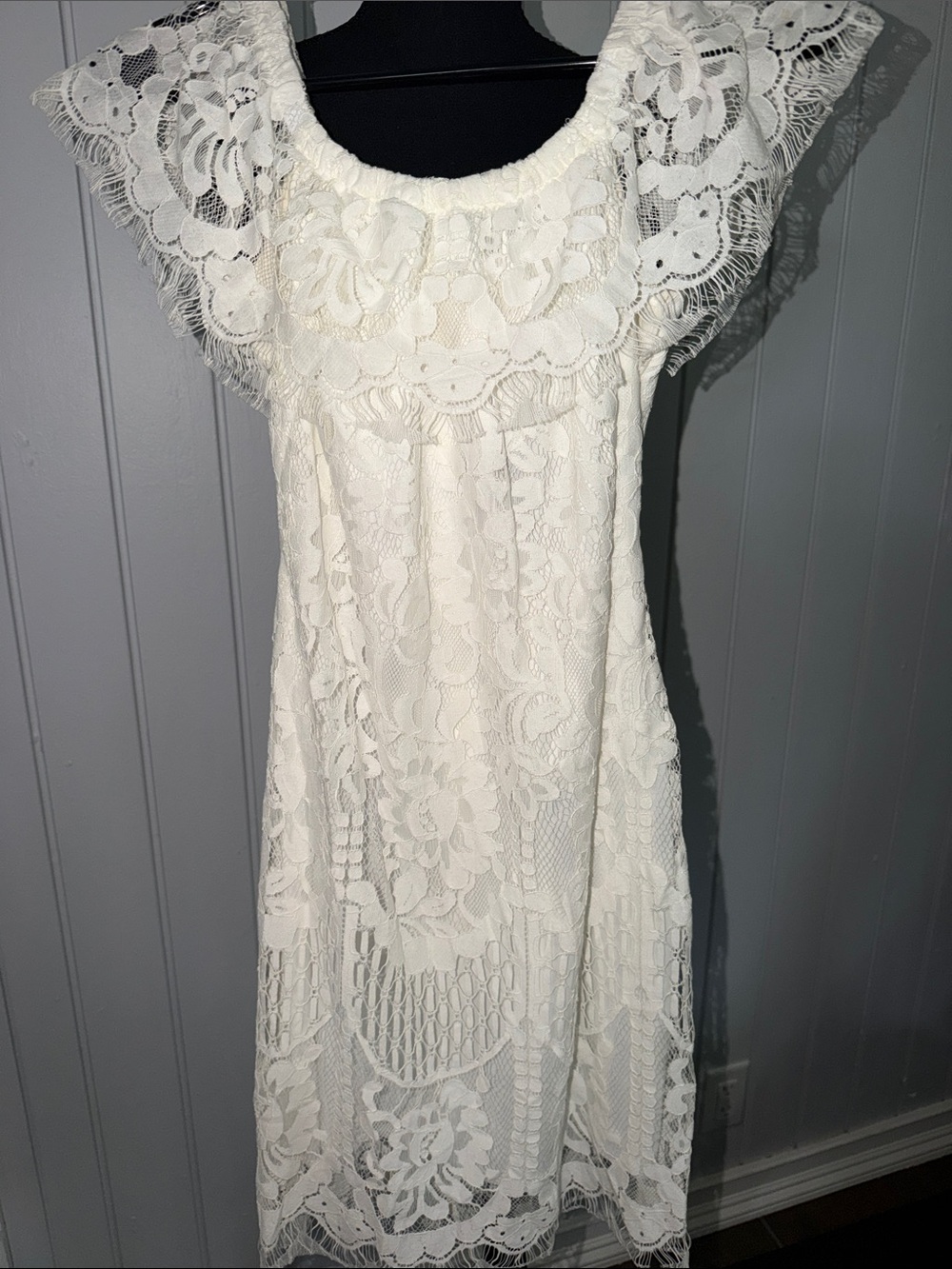 White Lace Dress with Ruffle Yoke
